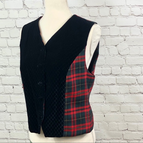 Talbots petite plaid red and black suede vest size 10P - Picture 1 of 8
